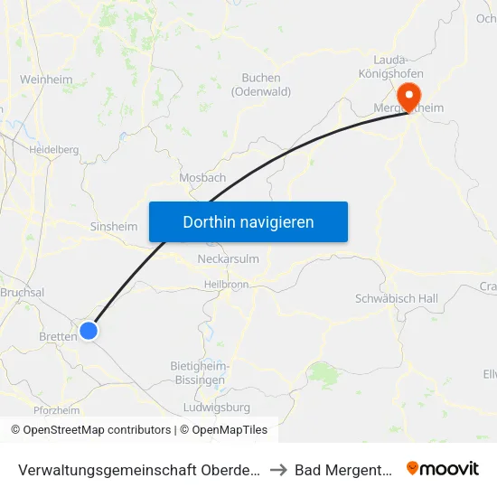 Verwaltungsgemeinschaft Oberderdingen to Bad Mergentheim map