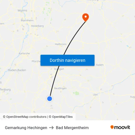 Gemarkung Hechingen to Bad Mergentheim map