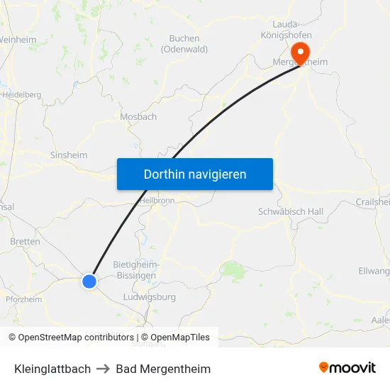 Kleinglattbach to Bad Mergentheim map