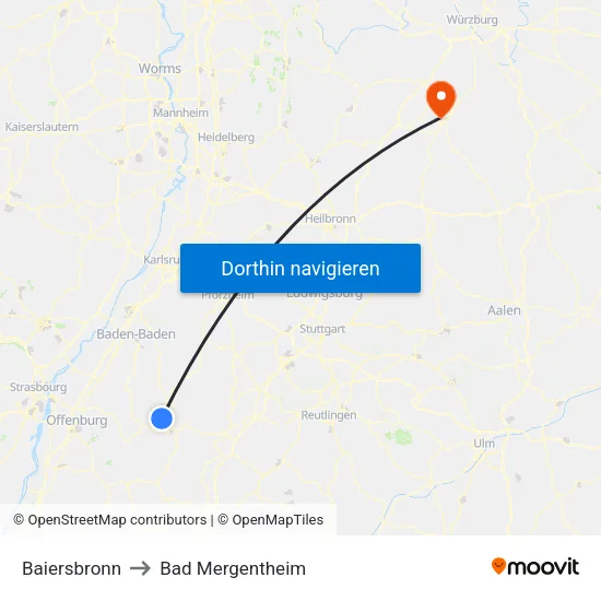 Baiersbronn to Bad Mergentheim map