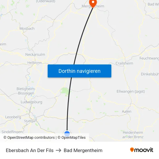 Ebersbach An Der Fils to Bad Mergentheim map