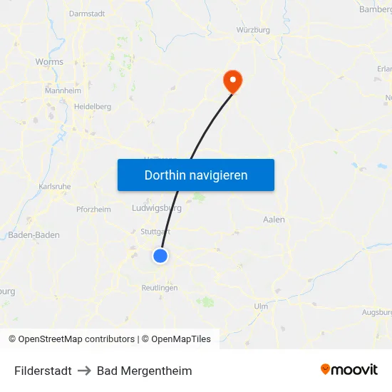 Filderstadt to Bad Mergentheim map
