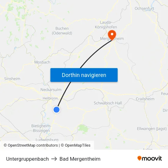 Untergruppenbach to Bad Mergentheim map