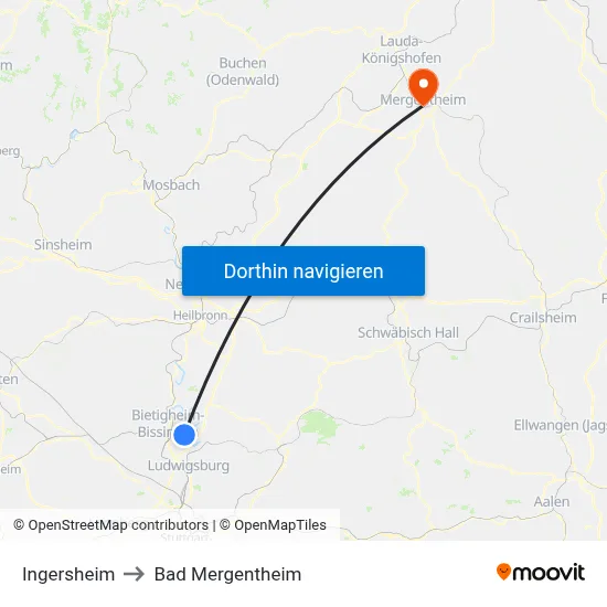 Ingersheim to Bad Mergentheim map