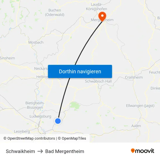 Schwaikheim to Bad Mergentheim map