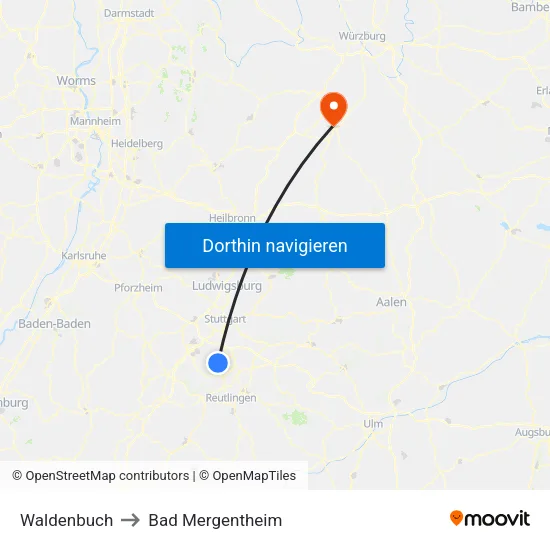 Waldenbuch to Bad Mergentheim map