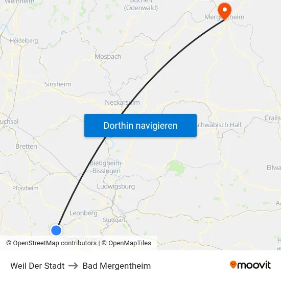 Weil Der Stadt to Bad Mergentheim map