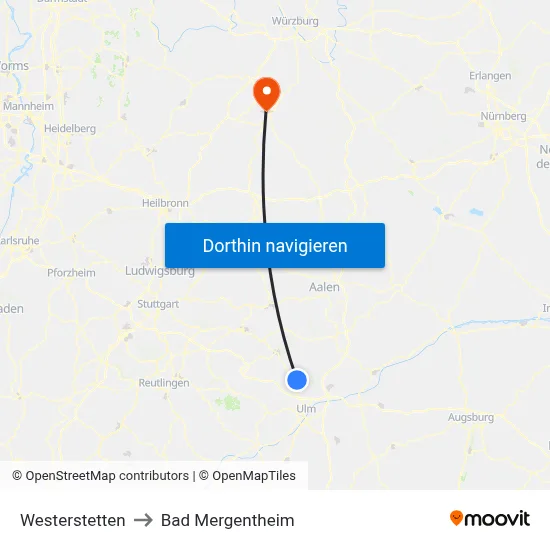 Westerstetten to Bad Mergentheim map