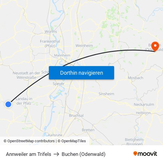 Annweiler am Trifels to Buchen (Odenwald) map