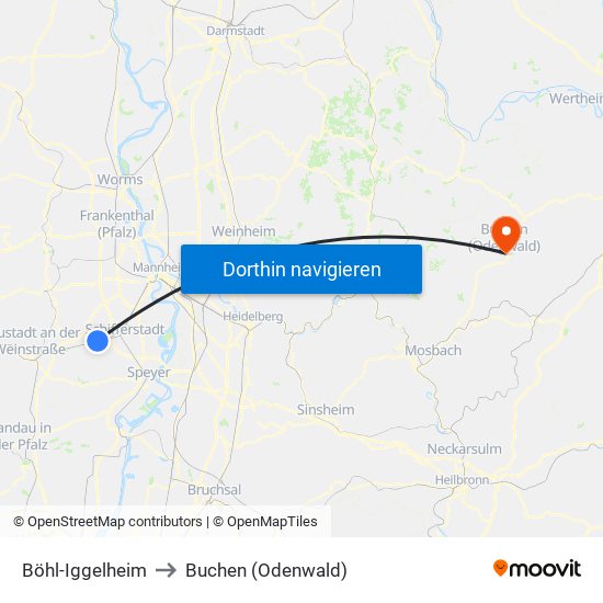 Böhl-Iggelheim to Buchen (Odenwald) map