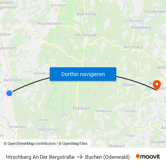 Hirschberg An Der Bergstraße to Buchen (Odenwald) map