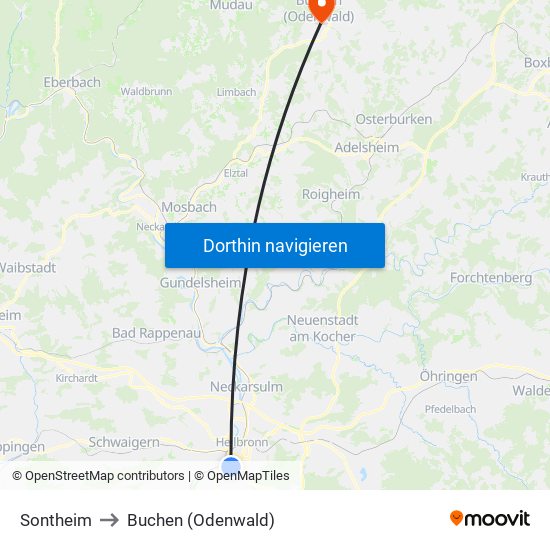 Sontheim to Buchen (Odenwald) map