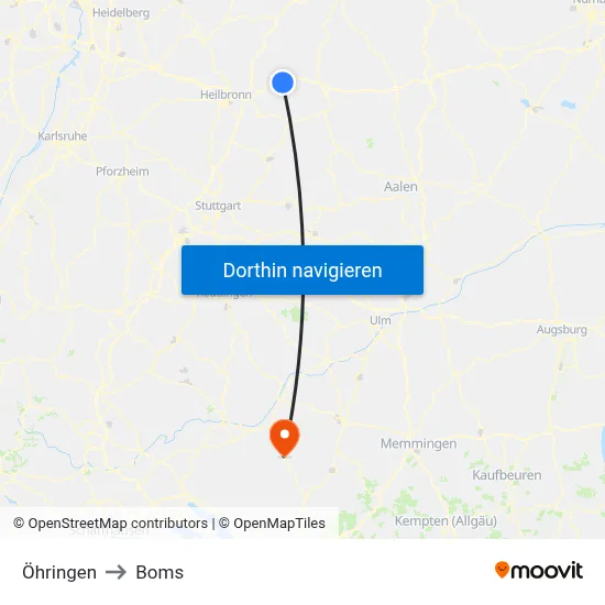 Öhringen to Boms map