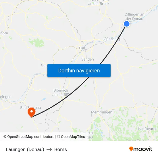 Lauingen (Donau) to Boms map