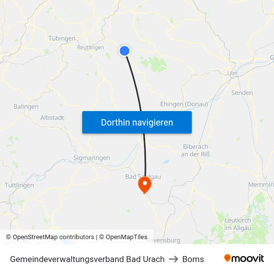 Gemeindeverwaltungsverband Bad Urach to Boms map