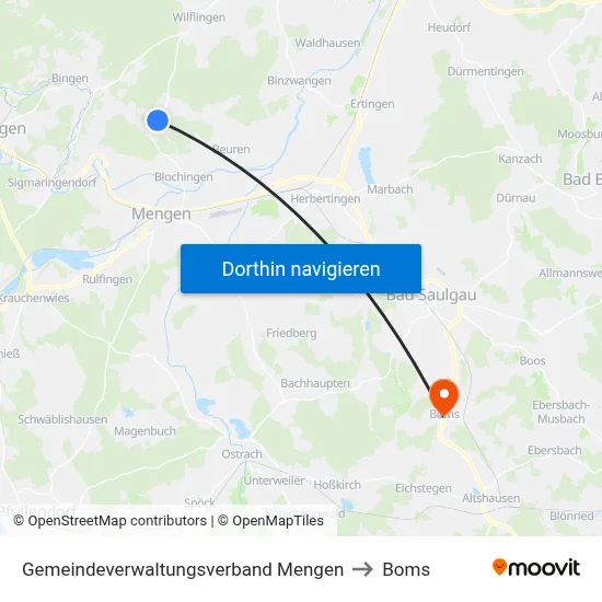 Gemeindeverwaltungsverband Mengen to Boms map