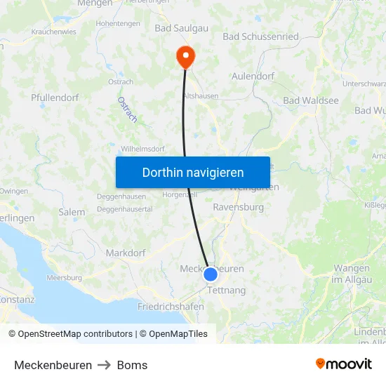 Meckenbeuren to Boms map
