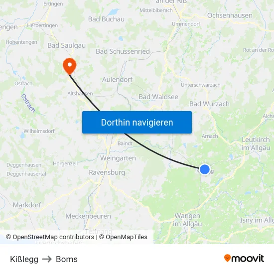 Kißlegg to Boms map