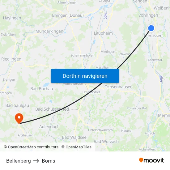 Bellenberg to Boms map