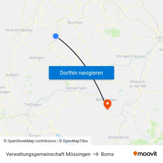 Verwaltungsgemeinschaft Mössingen to Boms map
