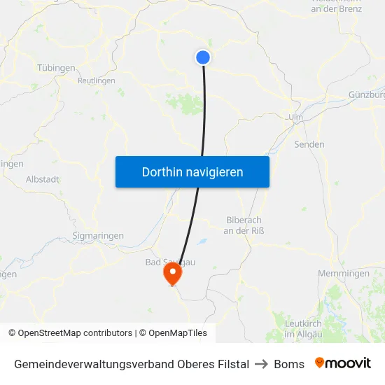 Gemeindeverwaltungsverband Oberes Filstal to Boms map