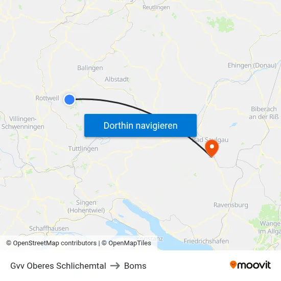 Gvv Oberes Schlichemtal to Boms map