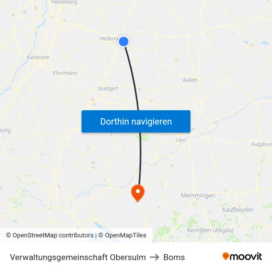 Verwaltungsgemeinschaft Obersulm to Boms map
