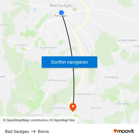 Bad Saulgau to Boms map