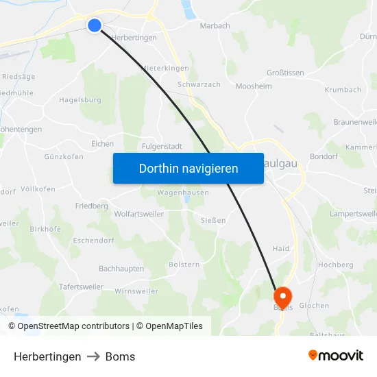 Herbertingen to Boms map