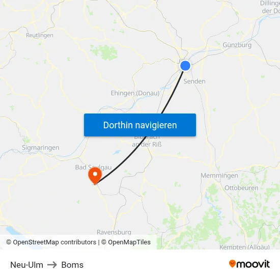 Neu-Ulm to Boms map