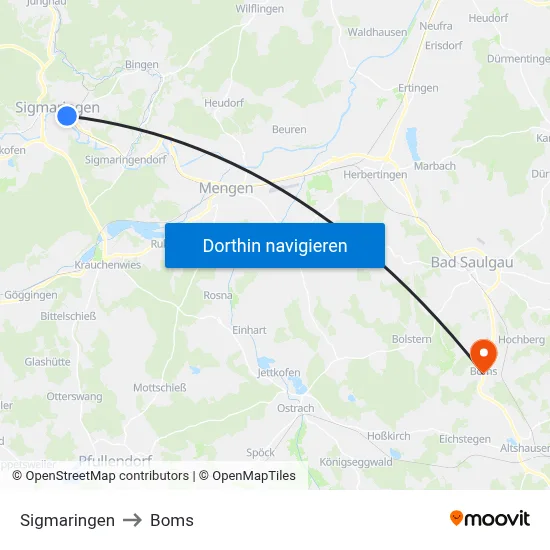 Sigmaringen to Boms map
