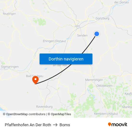 Pfaffenhofen An Der Roth to Boms map