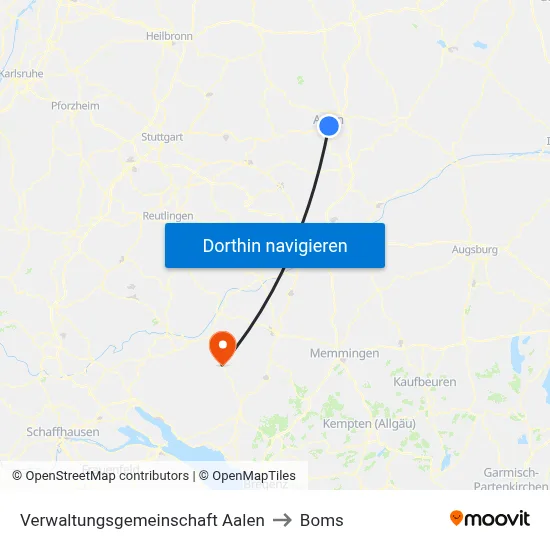 Verwaltungsgemeinschaft Aalen to Boms map