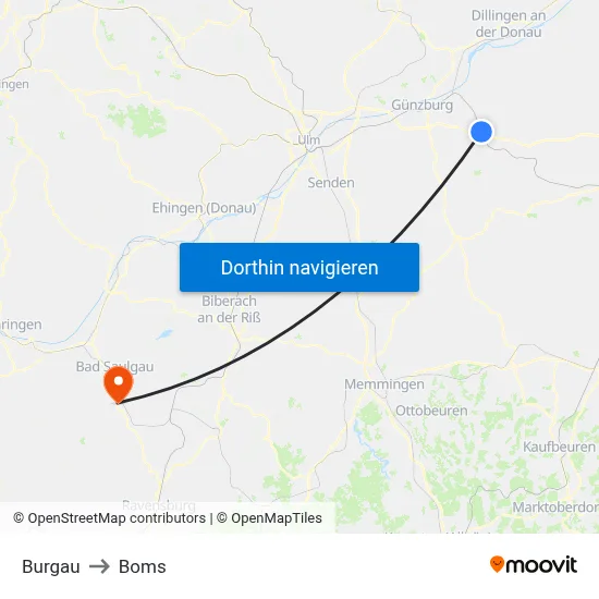 Burgau to Boms map
