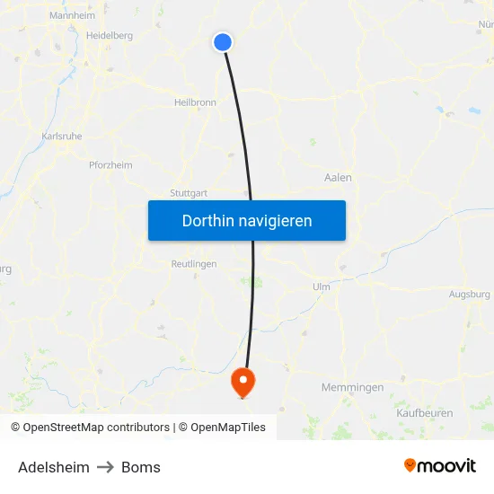 Adelsheim to Boms map