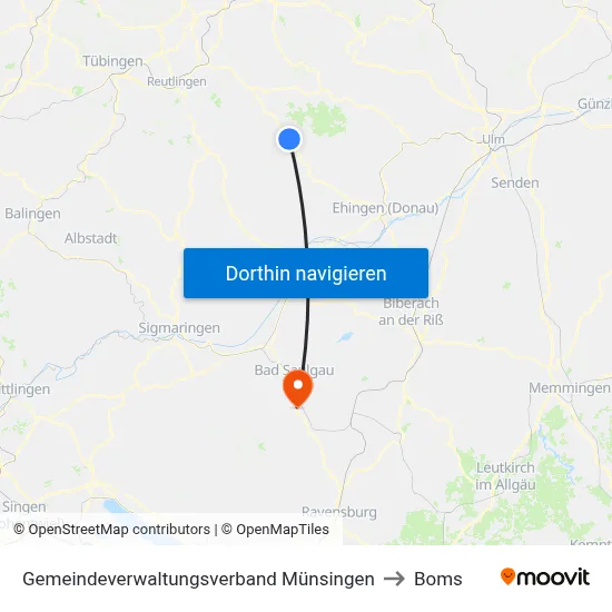 Gemeindeverwaltungsverband Münsingen to Boms map