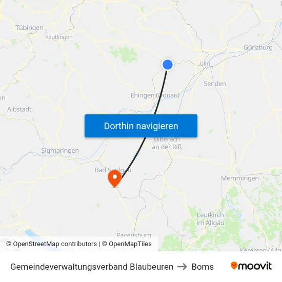 Gemeindeverwaltungsverband Blaubeuren to Boms map