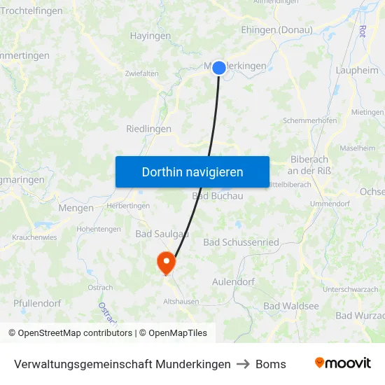 Verwaltungsgemeinschaft Munderkingen to Boms map