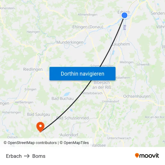 Erbach to Boms map
