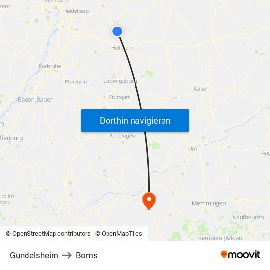 Gundelsheim to Boms map
