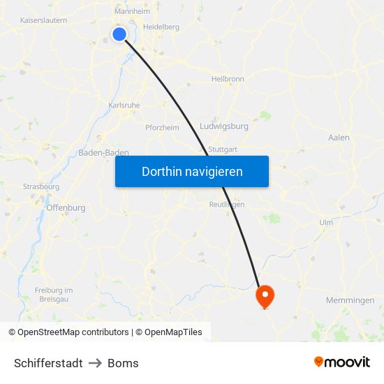 Schifferstadt to Boms map