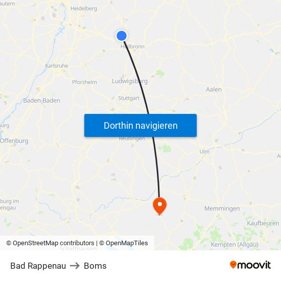 Bad Rappenau to Boms map