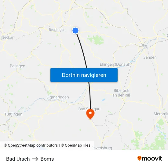Bad Urach to Boms map