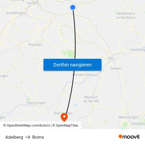Adelberg to Boms map