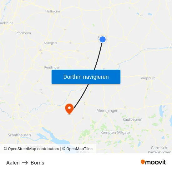 Aalen to Boms map