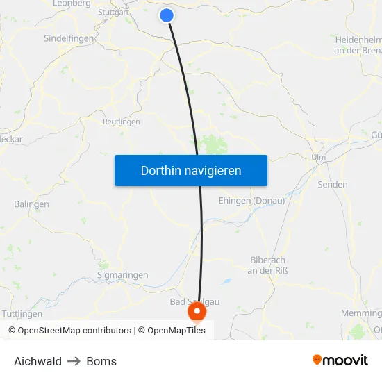 Aichwald to Boms map