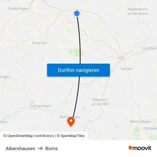 Albershausen to Boms map