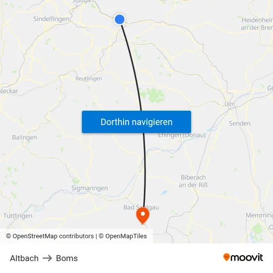 Altbach to Boms map