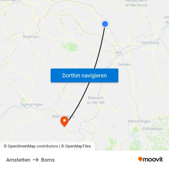 Amstetten to Boms map