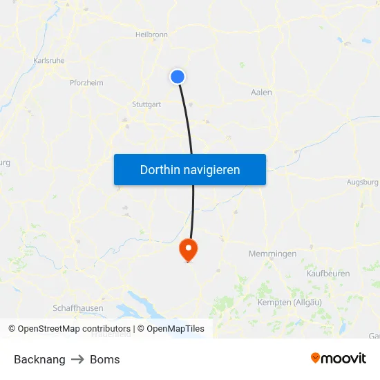 Backnang to Boms map